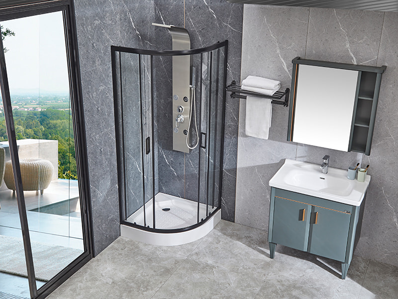 SE glazen schuifdeur voor douchewand, zwart aluminium profiel SE glazen schuifdeur voor douchewand, zwart aluminium profiel