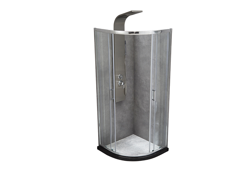 SE verschuifbare douchewand, helder gehard glas, chroomaluminium profiel, handgreep met dubbele gaten, zonder lade SE verschuifbare douchewand, helder gehard glas, chroomaluminium profiel, handgreep met dubbele gaten, zonder lade