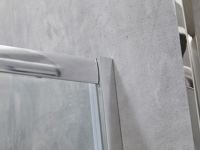 SE verschuifbare douchewand, helder gehard glas, chroomaluminium profiel, handgreep met dubbele gaten, zonder lade SE verschuifbare douchewand, helder gehard glas, chroomaluminium profiel, handgreep met dubbele gaten, zonder lade