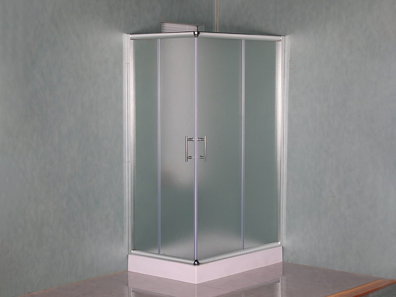 RE Glijdende douchewand, mat gehard glas, chroom aluminium profiel, handgreep met dubbele gaten, met lade