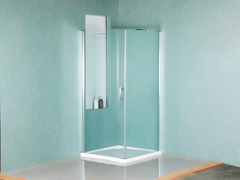 RSQA draaibare douchewand, helder gehard glas, chroom-aluminium profiel, handgreep met dubbele gaten, met lade